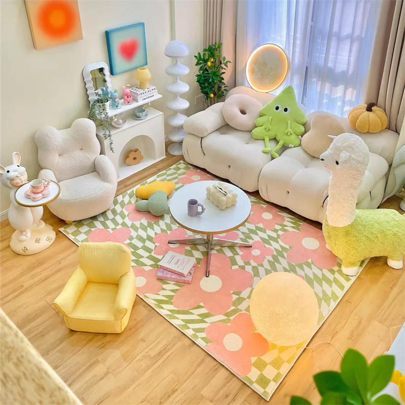 Artistic Floral Carpets for Living Room Bedroom Decor Fluffy Soft Kids Play Floor Mats Home Bedside Anti-slip Washable Area Rugs