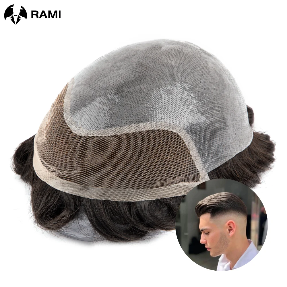 Bio Toupet Für Männer Spitze Front Haar System Einheit Perücke 0,06-0,08mm V Haut Männer Toupet Männliche Haar prothese Natürliche Haar Perücke Für Mann