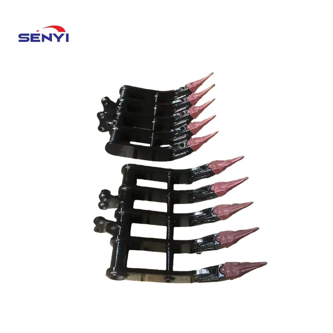 Excavator Rake & Power Grapple for Soil Rock Root Construction Attachment