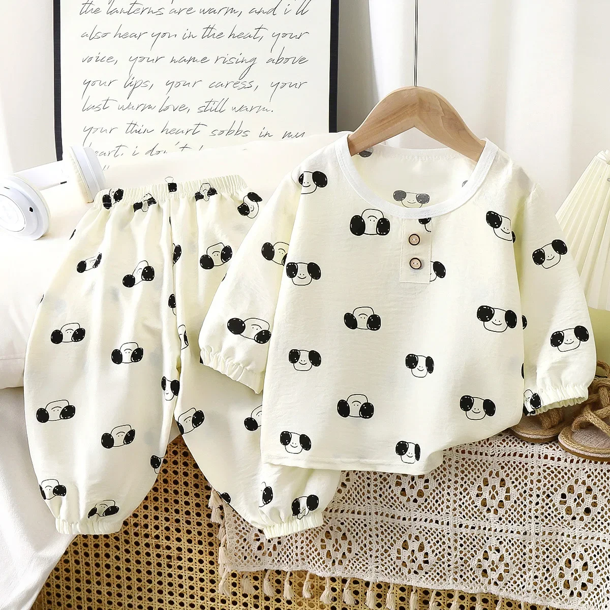 

Kids Summer Thin Pajamas New 2025 Boys Girls Cute Cartoon Print Long Sleeve T-shirt + Pants Sleepwear Baby Casual Clothing Sets