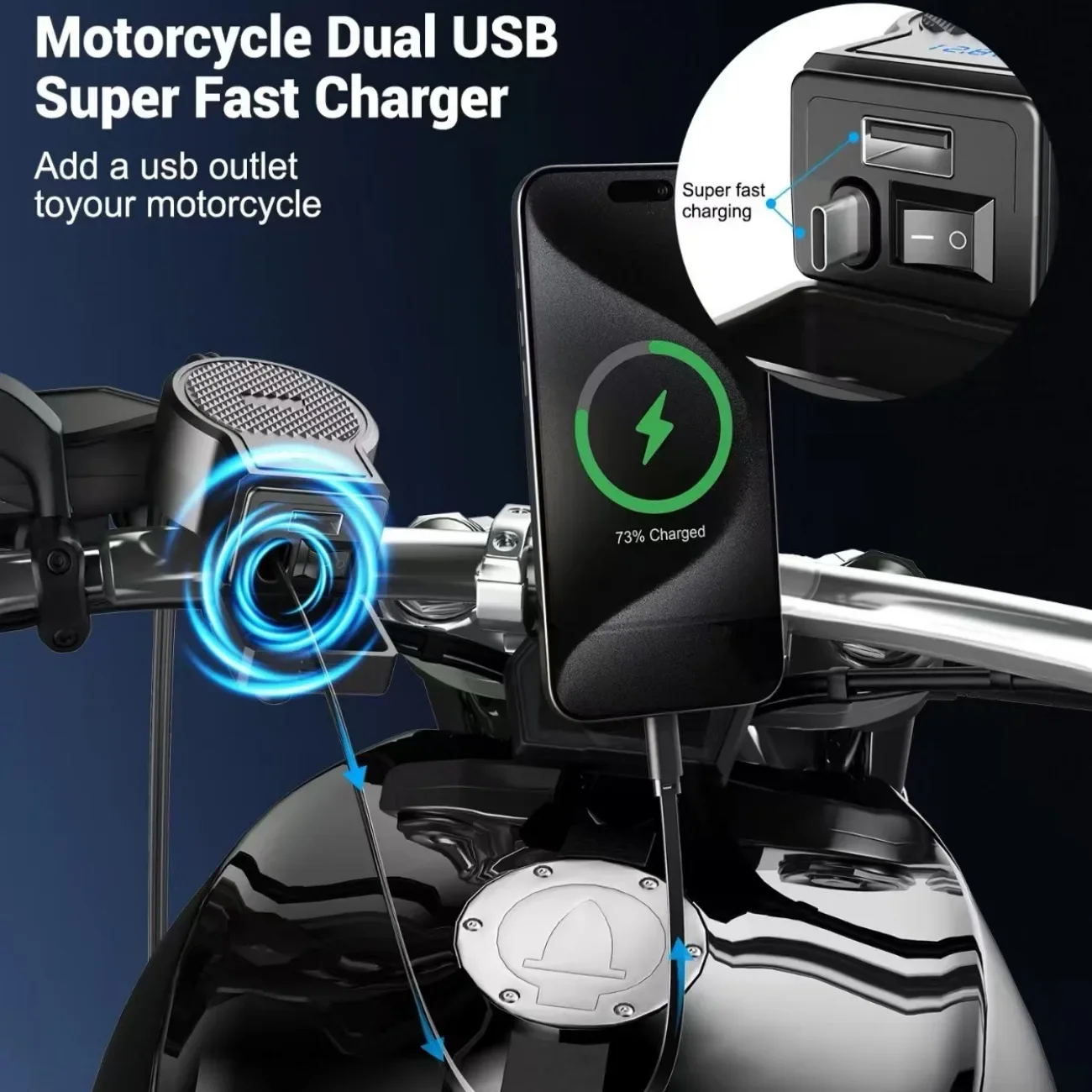 PD QC3.0 Motorcycle USB Fast Cellular Charger Waterproof Type C Port Socket Connector With Cell Mobile Voltmeter Digital Charger