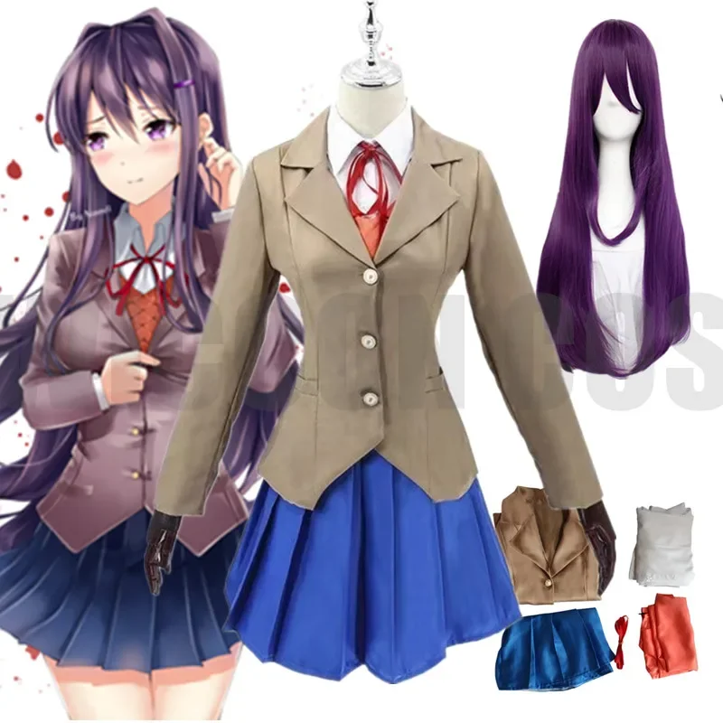 Anime Doki Literature Club Sayori Cosplay Monika Yuri Sayori Natsuki Cosplay Costume School Girl Women Uniform