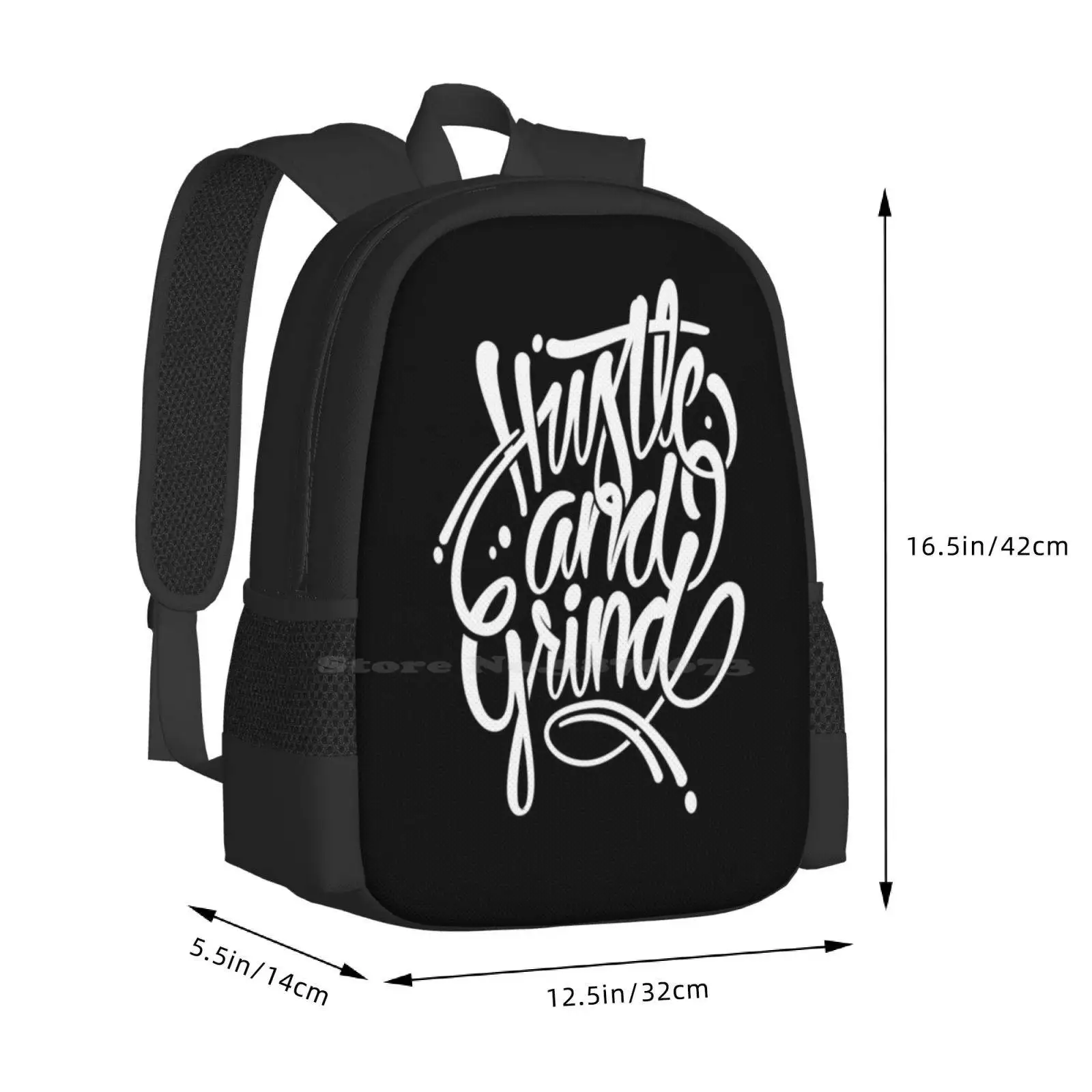 Studentka Teen Hustle & Grind wzór plecaka torby designerskie Hustle Grind typografia czcionka czarny biały skrypt rękodzieło