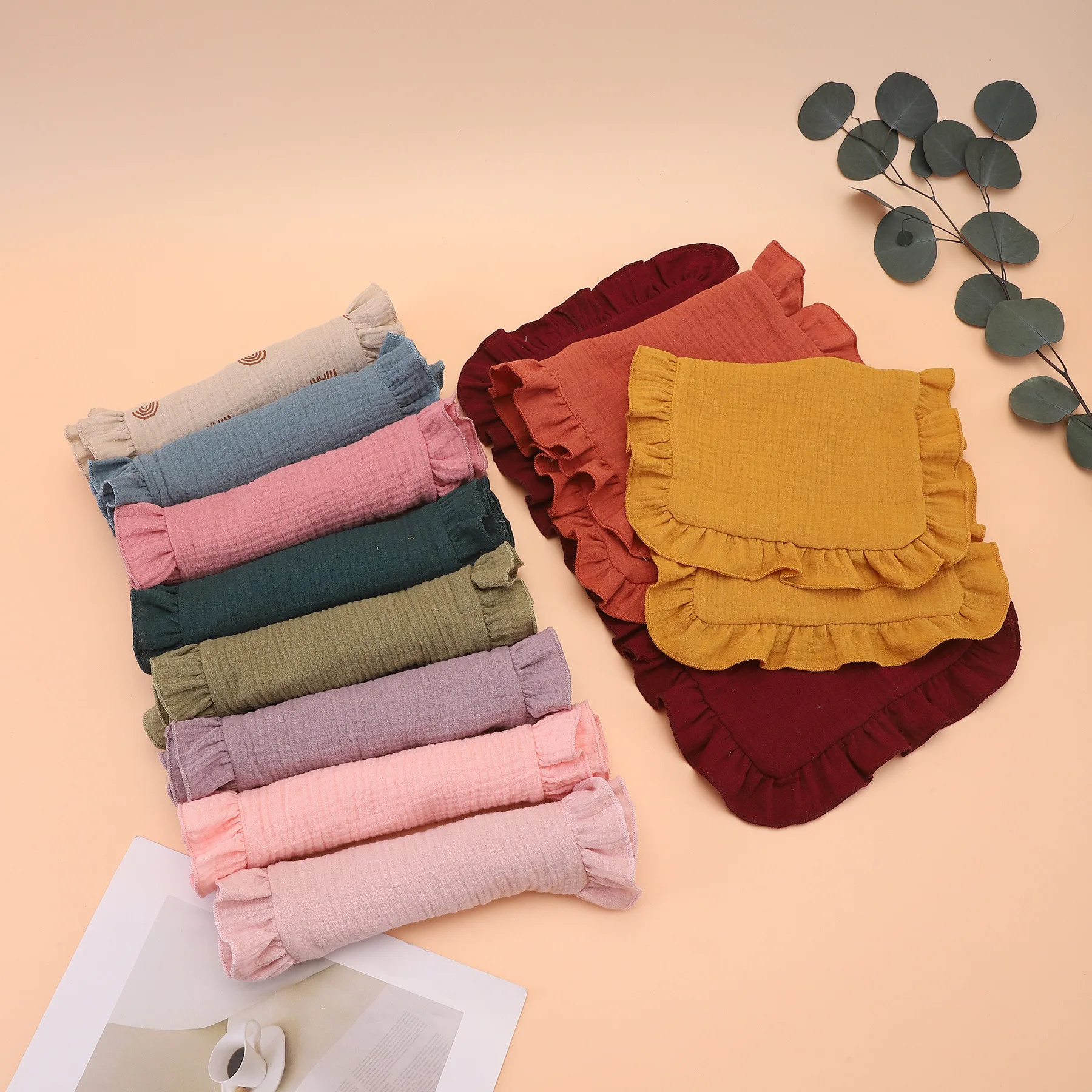 Cotton Gauze Ruffle Newborn Burp Cloth Boys Girls Handkerchief Multicolor Cotton Muslin Burp Cloths Lotus Leaf Edge Face Towel