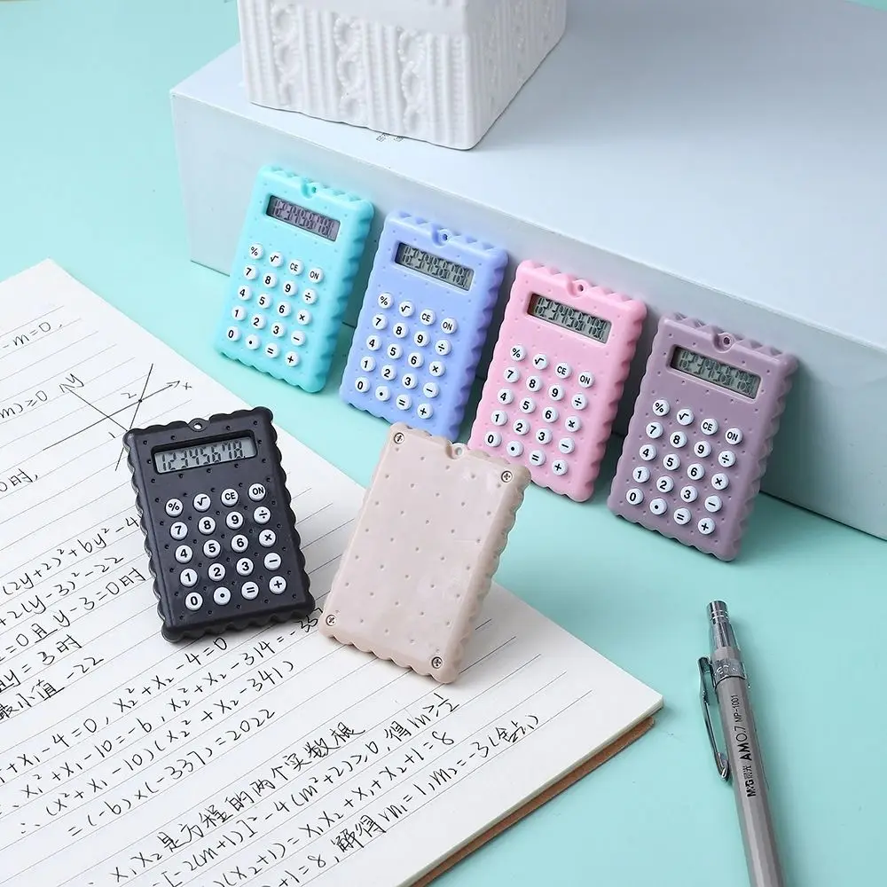 Portable 8-Digit Display Mini Calculator Battery Biscuit Shape Scientific Calculators Mini Battery Calculator Students Gift