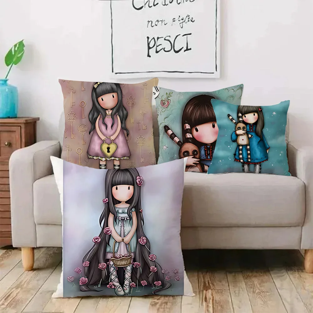 Cartoon S-Santoro G-Gorjuss Pillow Covers Cartoon Sofa Decorative Home Double-sided Printing Short Plush Cute Cushion Cover