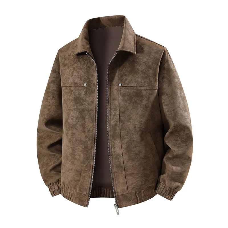 New Leather Jacket Men's Autumn Plus Size Jacket Business Collar Suede Jacket Male Maillard High-end Handsome Leather Jacket