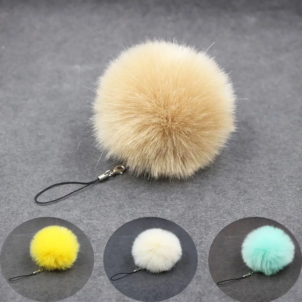 Cute Furry Ball Phone Lanyard Faux Fur Pompoms Plush Hairball Key Chain Phone Pendant Pompoms Fluffy Bag Charms Keyring Gifts