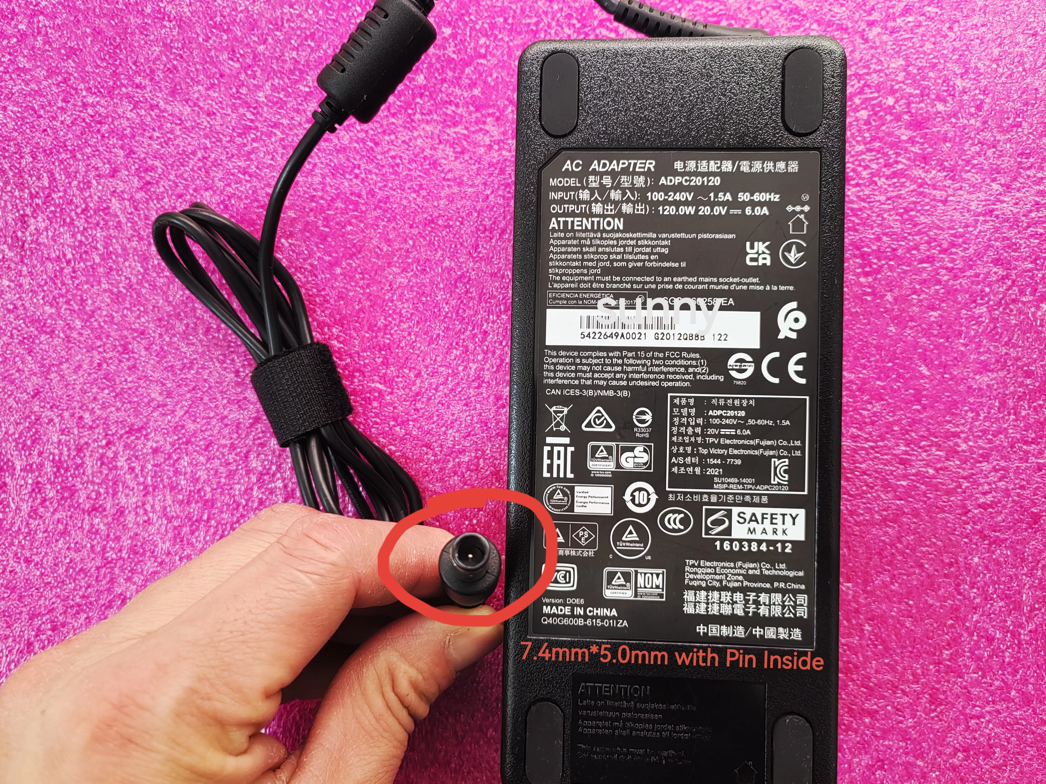 Adaptador de CA OEM ADPC20120 de 120W, 20V 6.0A, con conector de 7.4mm para monitor gaming AOC Agon AG352UCG6 AG271QG