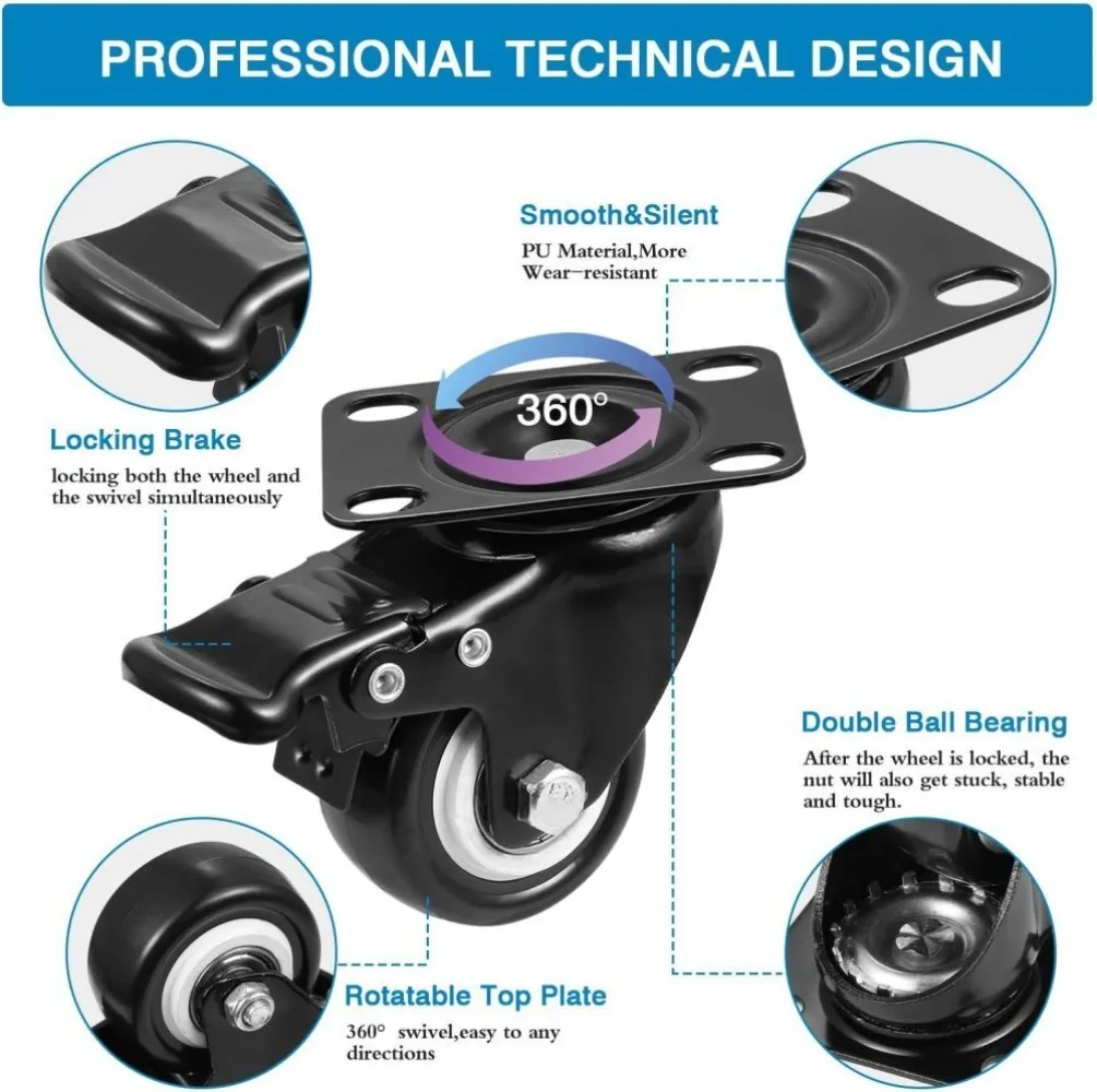 4 قطعة Schwerlastrollen فور موبل 50 مللي متر 200 كجم Transportrollen Lenkrollen Mit Bremse PVC-Kuststoff Stummschamiento Schreibtisch #5