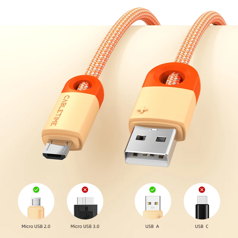 كابل USB صغير من CABLETIME 3A كابل USB للشحن السريع لهاتف Xiaomi Realme Redmi Samsung Huawei شاحن بيانات USB للهاتف المحمول