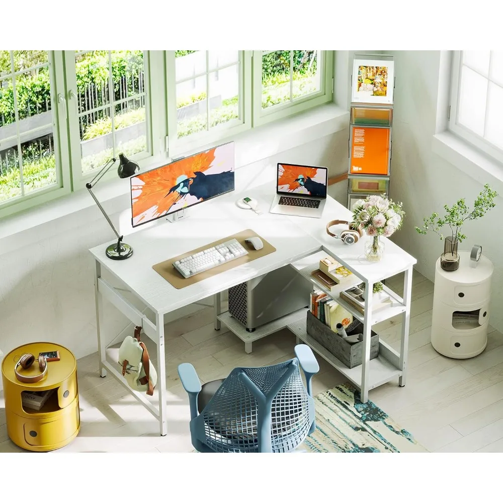 

40 Inch Small L Shaped Computer Desk, Corner Desk with Reversible Storage Shelves, Modern Simple Writing Study Table with Iron