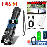 High Strong Power Led Flashlights 2000LM Tactical Torch with Display Light USB Charging Camping Fishing Emergency Zoom Lantern