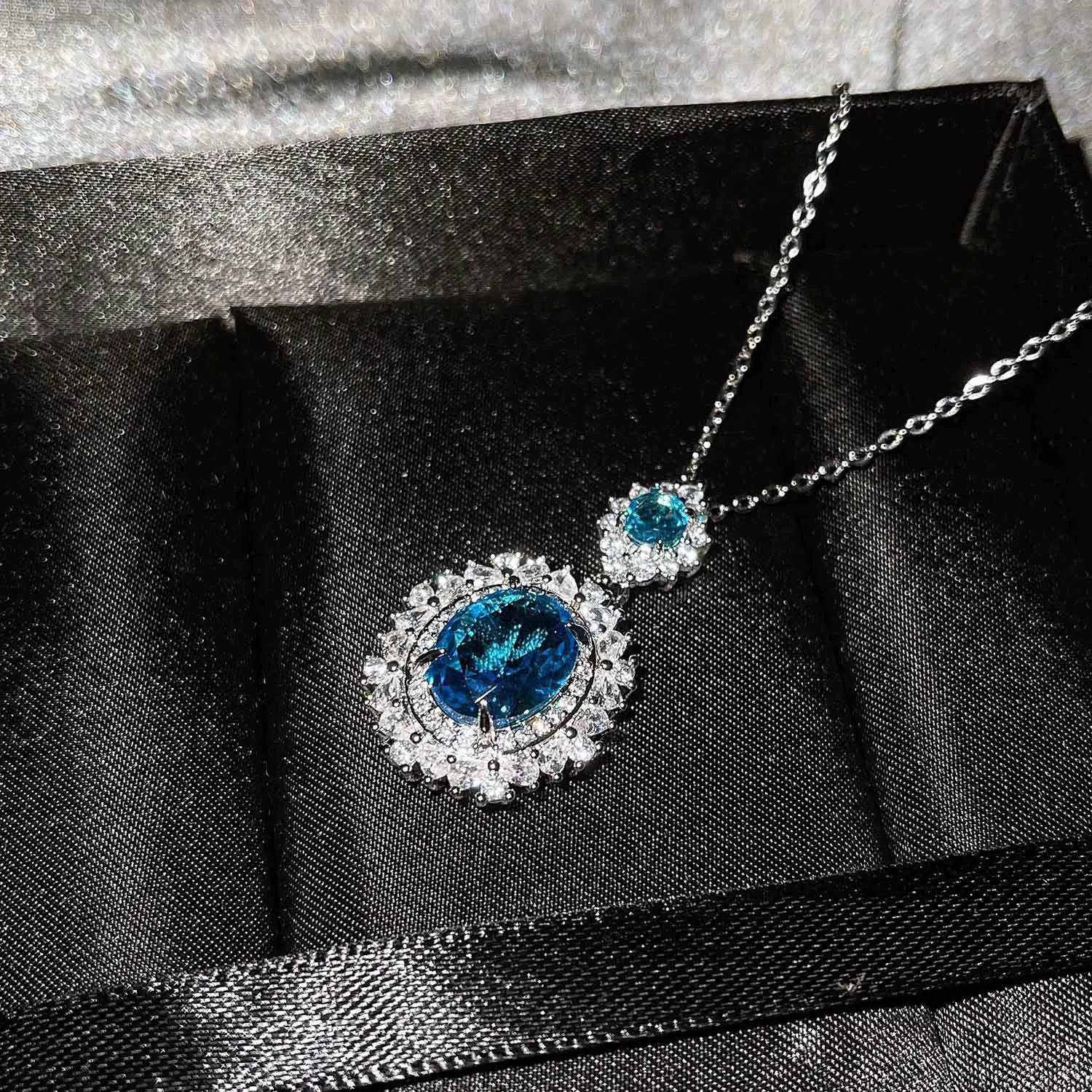 

Set with Aquamarine Topaz Crystal Necklace Grils Ladies Lady Water Drop Party Women Luxury Fine Jewelry 925 Sterling Silver