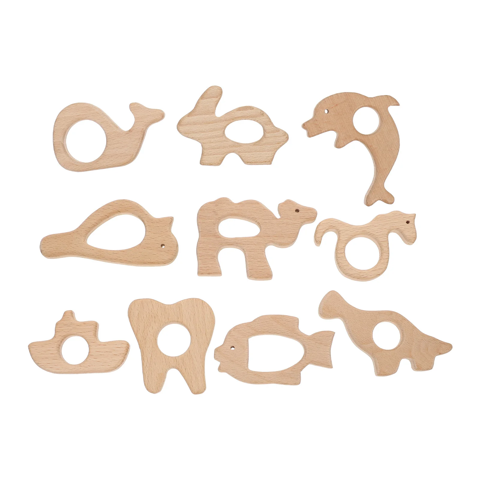 10 pçs ferramentas de mordedor do bebê animal-design mordedores de madeira para mastigar infantil bebê molar moagem brinquedo seguro material de faia