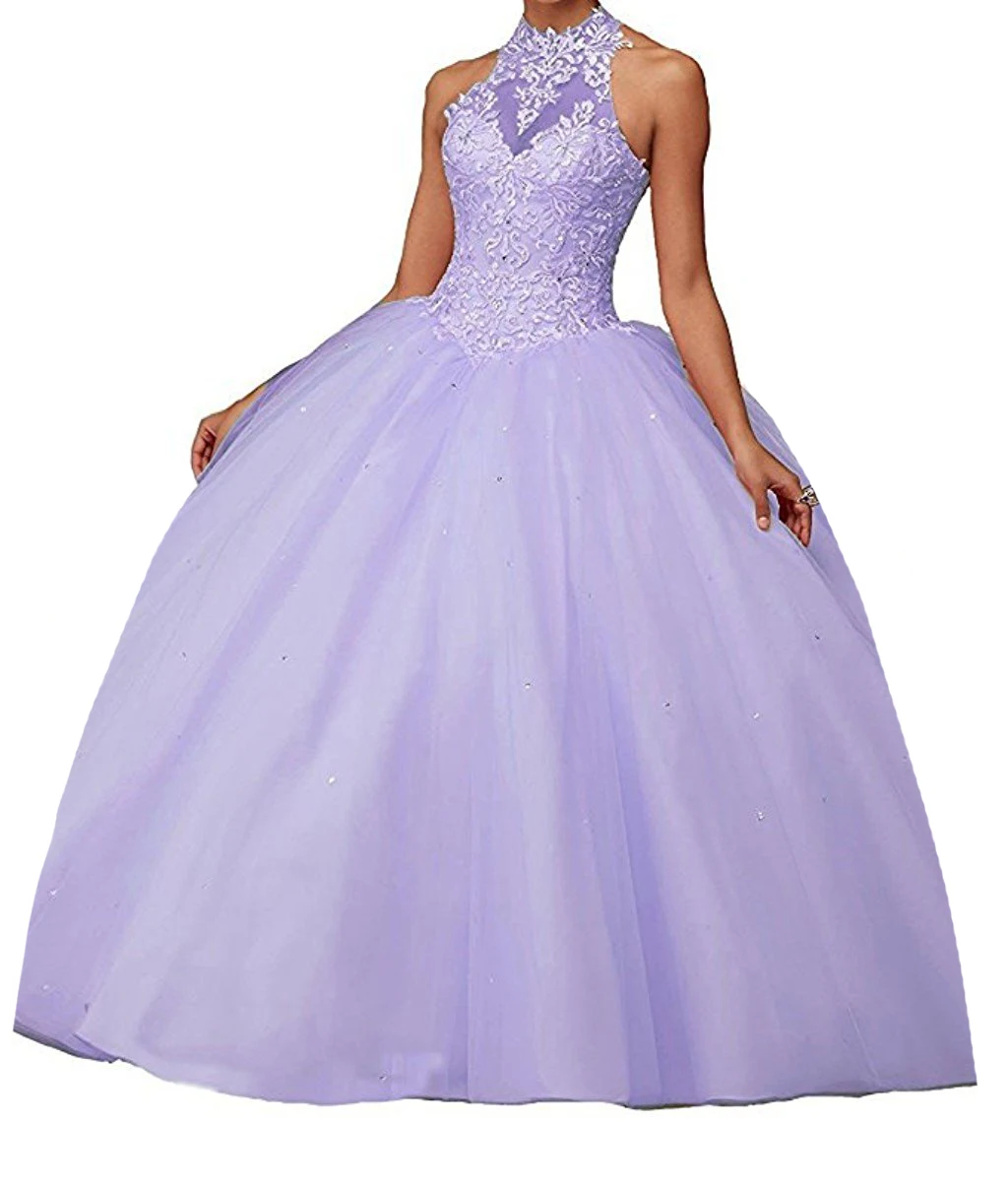 CharmingBridal Beaded Sweet 16 Dresses Puffy Halter Neck Prom Graduation Ball Gown Quinceanera Dress Vestido De Quinceañera