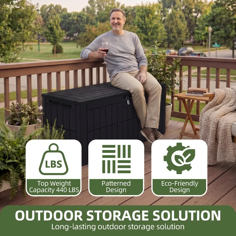 Uforic 110 Gallon Waterproof Outdoor Deck Box, Lockable Resin Storage Box, 2 Person Patio Storage Bench Cushions Garden Tools view 6