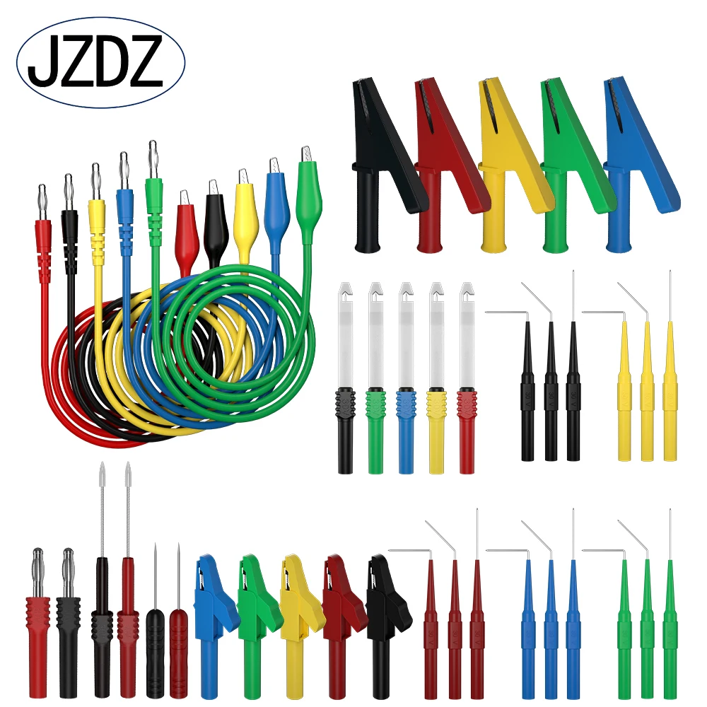 JZDZ 41PCS Zestaw przewodów pomiarowych do multimetru 4MM Wtyczka bananowa do zacisku krokodylkowego Przewód pomiarowy z sondami do przekłuwania przewodów Zacisk krokodylkowy 80013