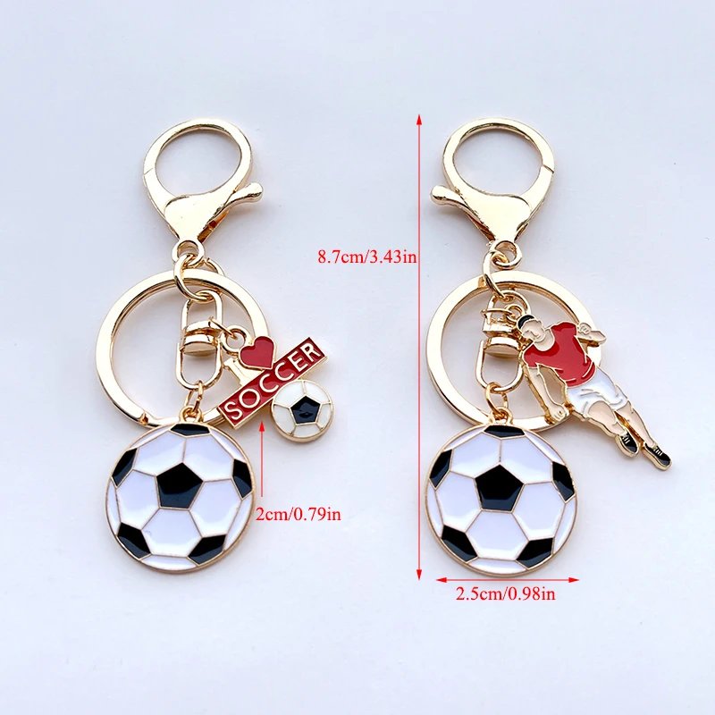 2Pcs Sport Football Elements Men Women Keychain Soccer Jersey Pendents Metal Keyring Fans Athlete Souvenir Couples Gift Jewelry