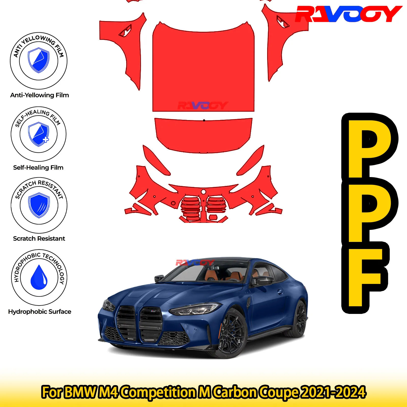 

Для BMW M4 Competition M Carbon Coupe 2021-2024 глянцевая матовая черная предварительно вырезанная передняя PPF комплект защитная пленка для краски