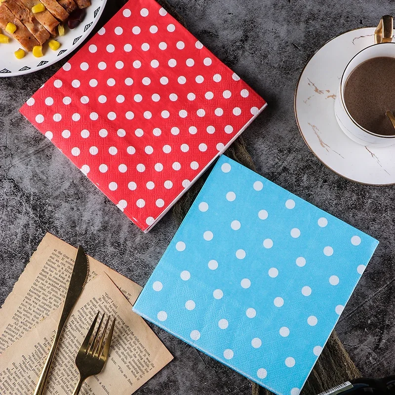 20pcs/Pac 33*33cm 2-Ply Custom Colourful Printed Napkins New Six Colour Polka Dot Folded Napkins All Party Napkins Placemats