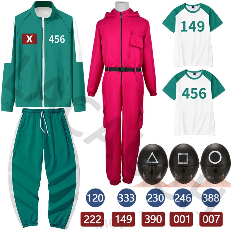 Anime Seong Gi-hun 001 456 Cosplay Costume Game Sung Ki-hoon Oh Il-Nam Tracksuit Jacket T-shirt Pants Outfits Red Jumpsuit Mask