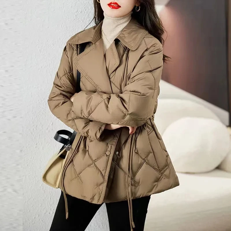 Chaqueta acolchada de algodón con cuello de traje para mujer, Parkas cortas ajustadas de manga larga de alta calidad, prendas de vestir exteriores, invierno, 2024