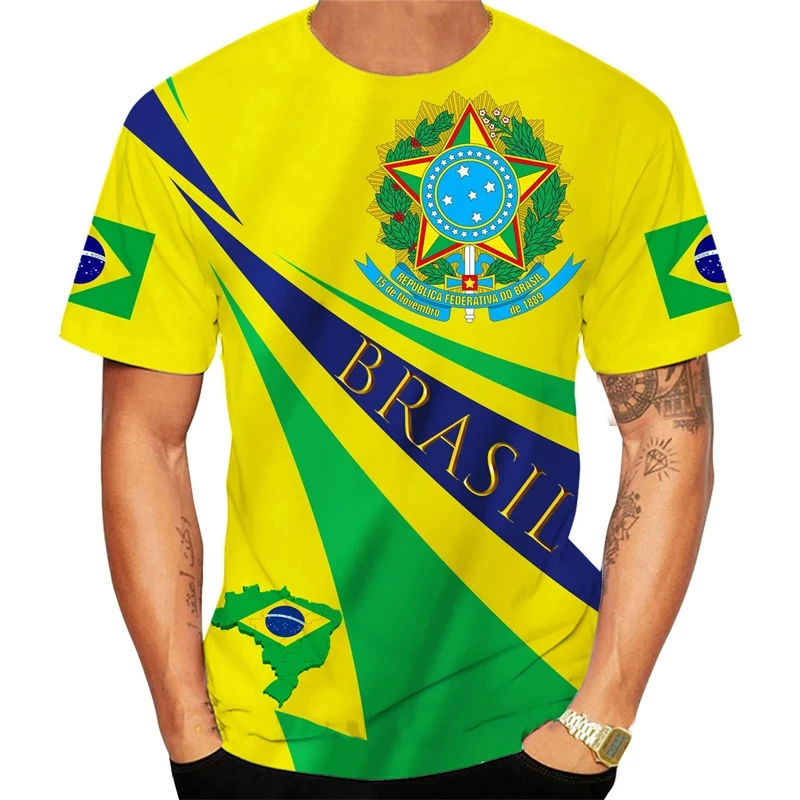 

Brazil Flag 3D Printed T-Shirt Men's Brazil Map National Emblem Graphic T-Shirt Fashion Casual Women's T-Shirt Oversized Sports