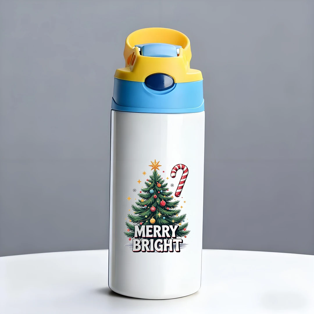 Tasse isolée en acier inoxydable 304, tasse en paille d'arbre de noël de dessin animé, bouteille d'eau isolée pour enfants, cadeau de noël indispensable et confortable
