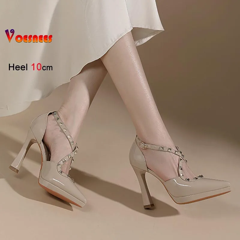 2026 موضة برشام خنجر الصنادل جوفاء النساء مضخات 10 سنتيمتر عالية الكعب حذا فردي للسيدات مدبب تو الفم الضحلة مثير الصنادل الإناث