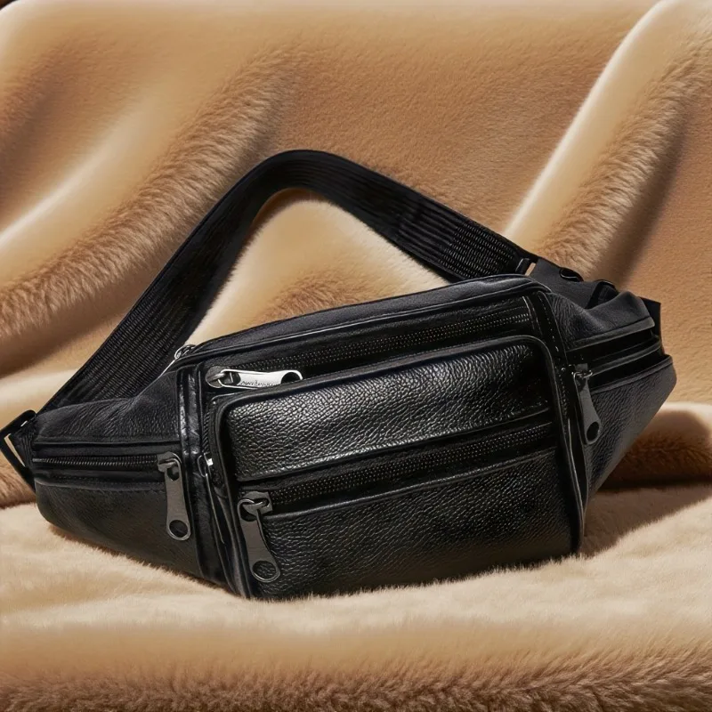 Retro Leather Waist Bag for Men, Multi Compartment Large Capacity Phone Bags, Durable for Work, Fashionable New Style
