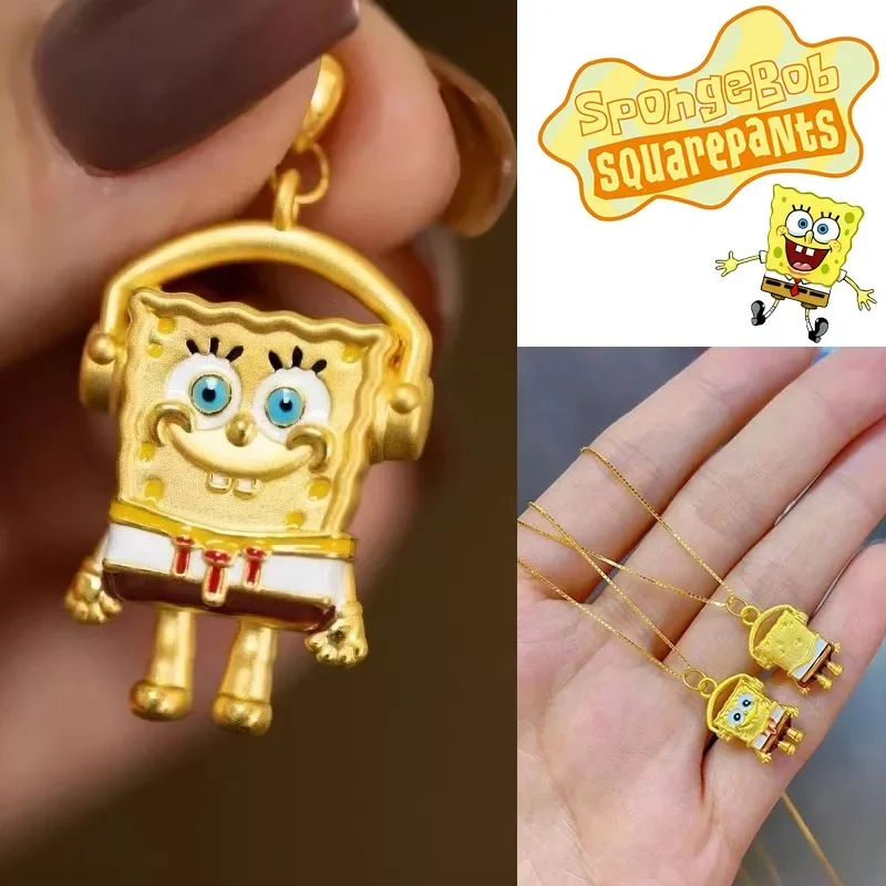 SpongeBob Necklace Golden Cartoon Pendant Creative Anime Boys Girls Funny Decoration Chain Jewelry Cute Children Charm Gifts