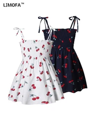 LJMOFA Kids Girls Dress Sleeveless Sundress Flower Print Summer Beach Strap Princess Dress Cotton Thin Toddler Baby Clothes D233