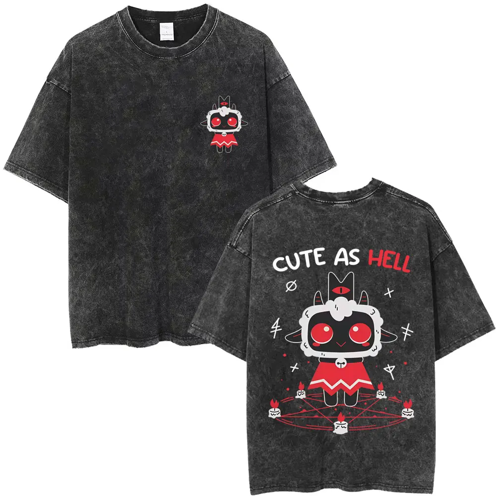 Limited Game Cult of The Lamb Vintage Washed T-shirt Men Women Casual Cotton Oversized T-shirts Cosplay Player Merch T Shirts view 3