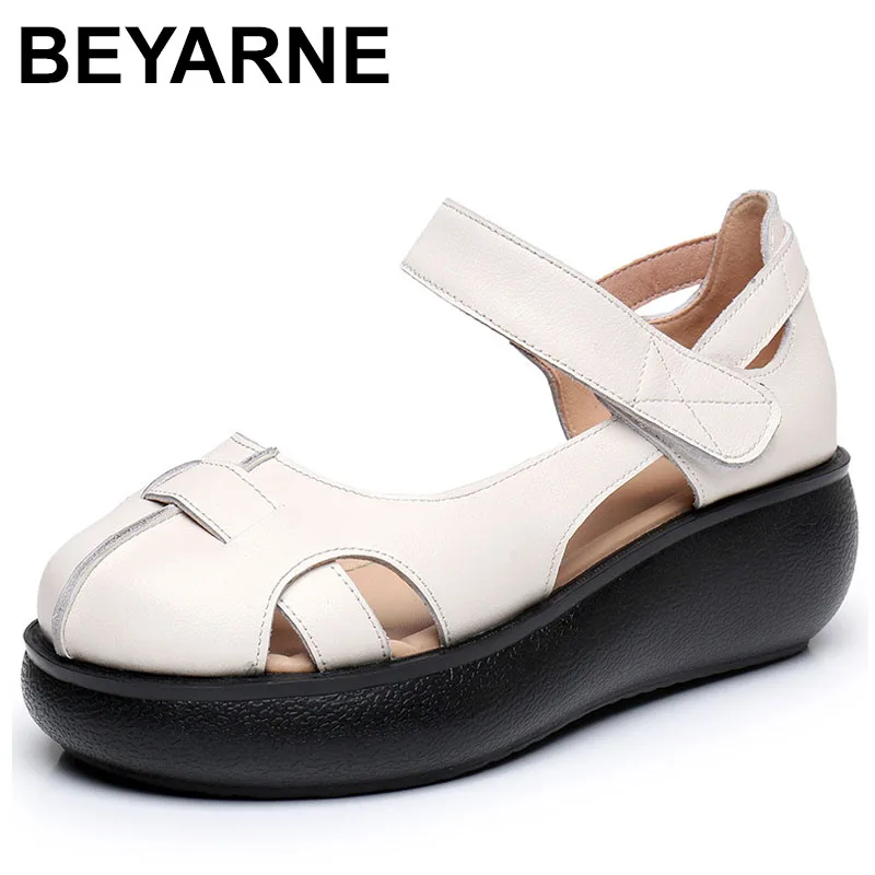 

2025 High Quality Platform Sandals Women Genuine Leather Non Slip Wedges Sandals Summer Round Toe Female Shoes Handmade