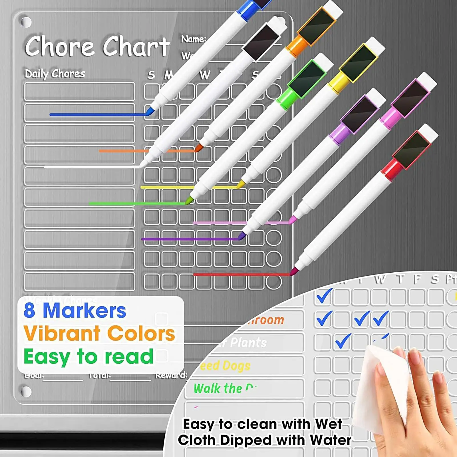 Weekly Chore Chart Daily Weekly Reward Responsibility Chart Erasable Planner Magnetic Board For Home Kids Children Routine Adult