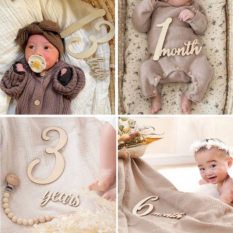 

Newborn Wood Chip Card Photography Props Set Number Letters Date Props