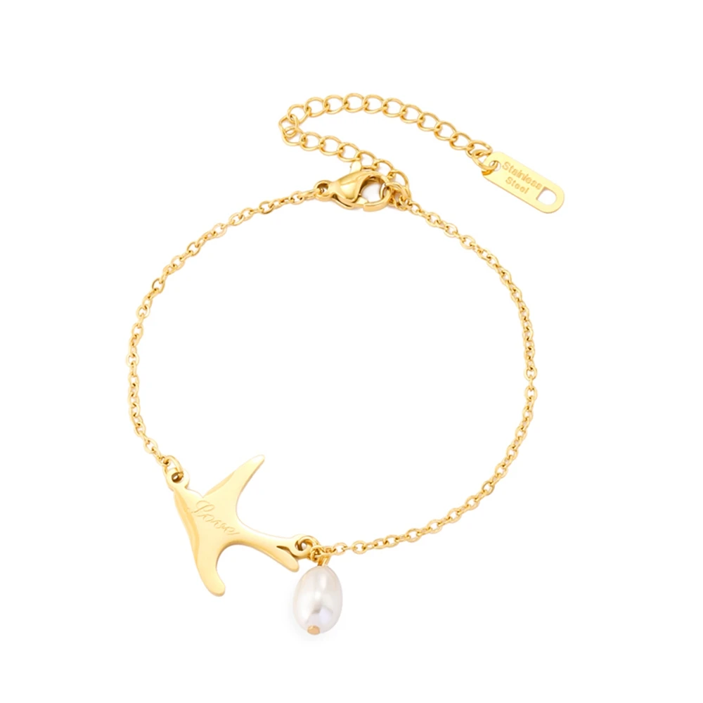 

WILD & FREE Fashion Irregular Pearl Pendant Bracelet for Women Gold Plated Stainless Steel Charm Statement Jewelry