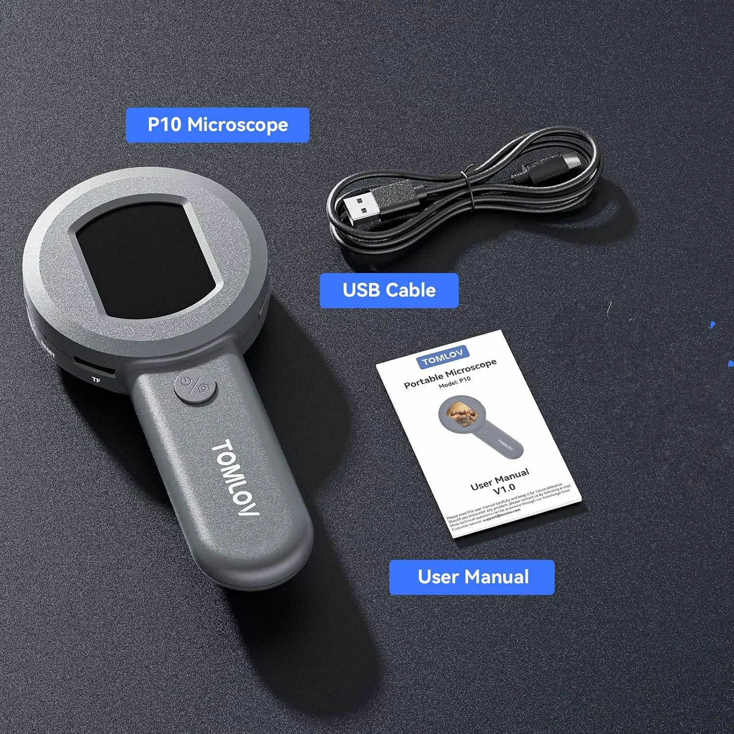 TOMLOV P10 2 Inch LCD Digital Microscope 100X Pocket Magnifying Glass with Light Handheld Coin Magnifier for Collectors