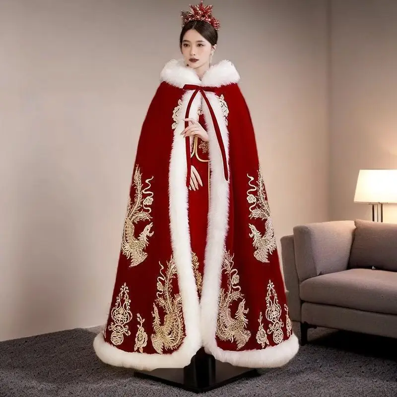 

Hanfu Cape with Fleece Thickened Winter Chinese-style Ancient Costume Cape Long Imposing Men's Women's Same Coat Taking Photos