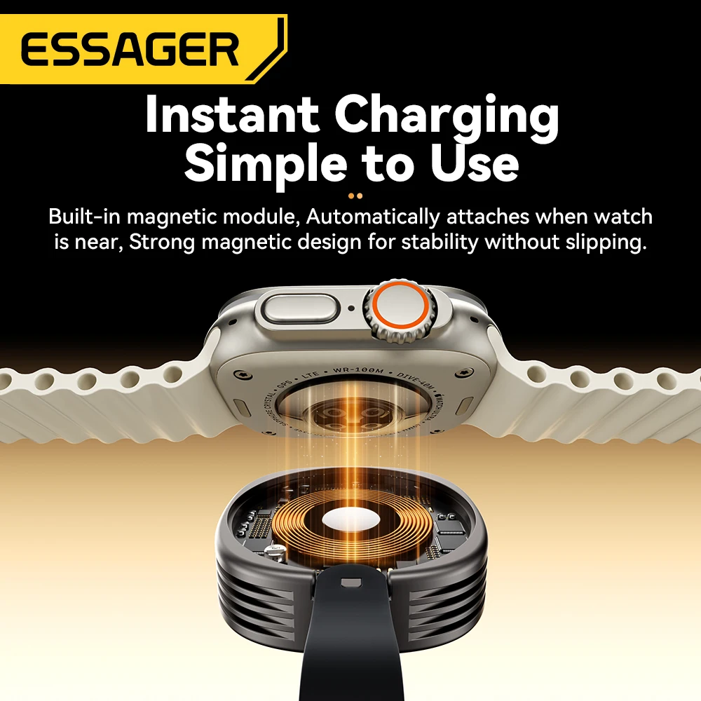 Essager Magnetic Wireless Charger for Apple Watch, USB-C Portable Fast Charging 2