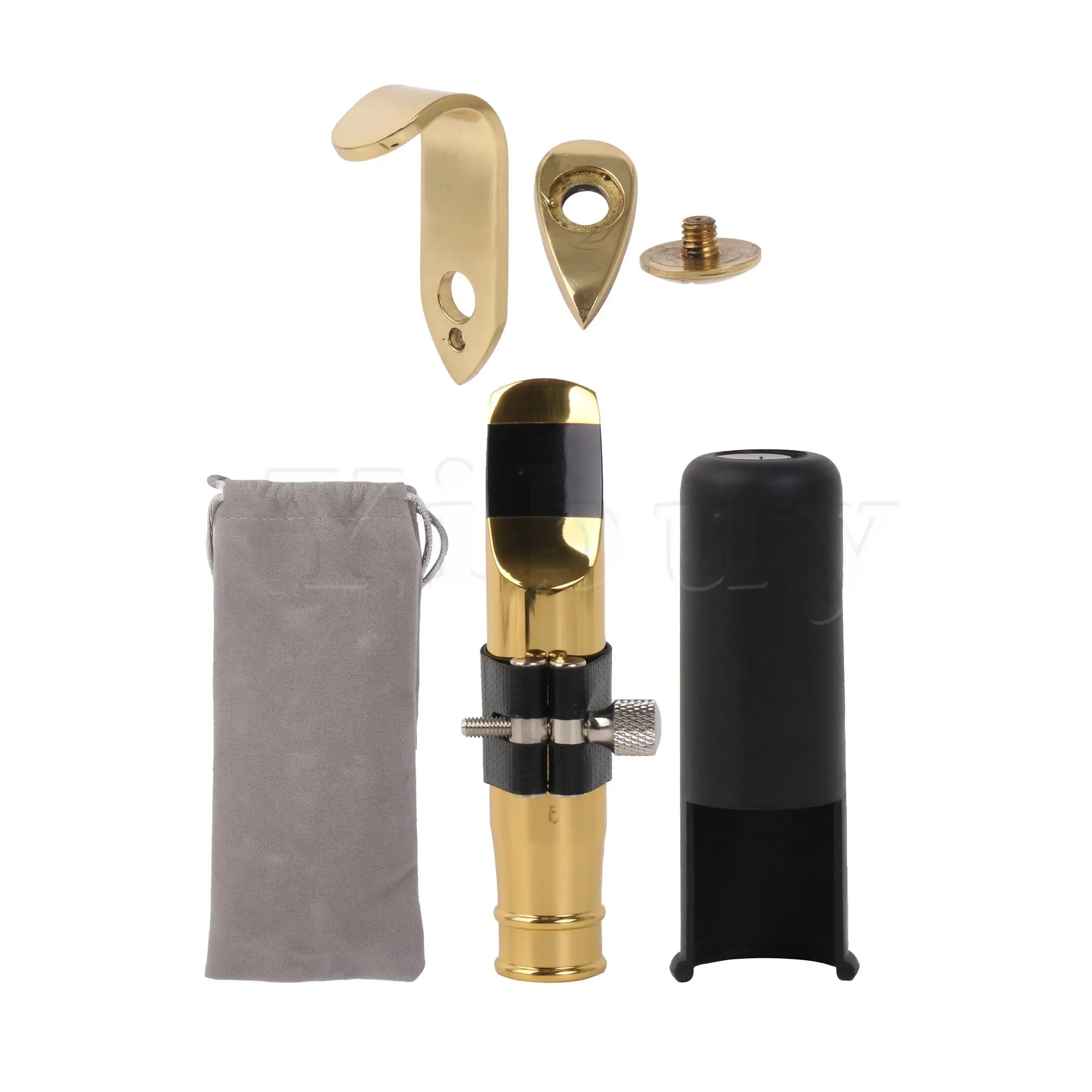 

Yibuy Gold Tenor Sax Mouthpiece 6# Clamp for Music Lover & Thumb Hook Rest Kit