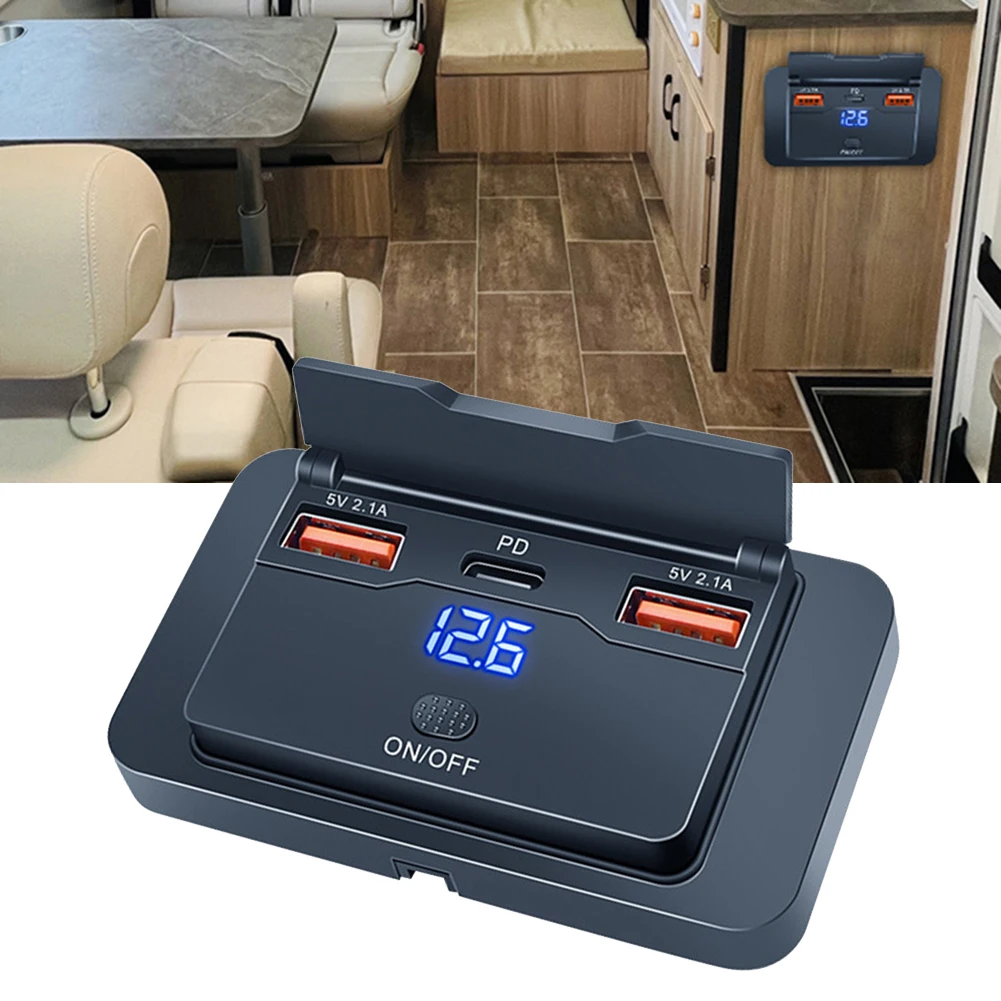 

12V/24V PD Car USB Charger Socket Adapter Panel 3-Ports Wall Mount Fast Charging RV Truck Car Charger ﻿
