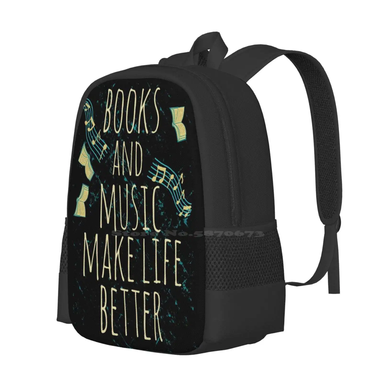 Books And Music Make Life Better #1 School Bag Big Capacity Backpack Laptop Nerd Geek Fangirling Fandoms Tumblr Song Sing Book