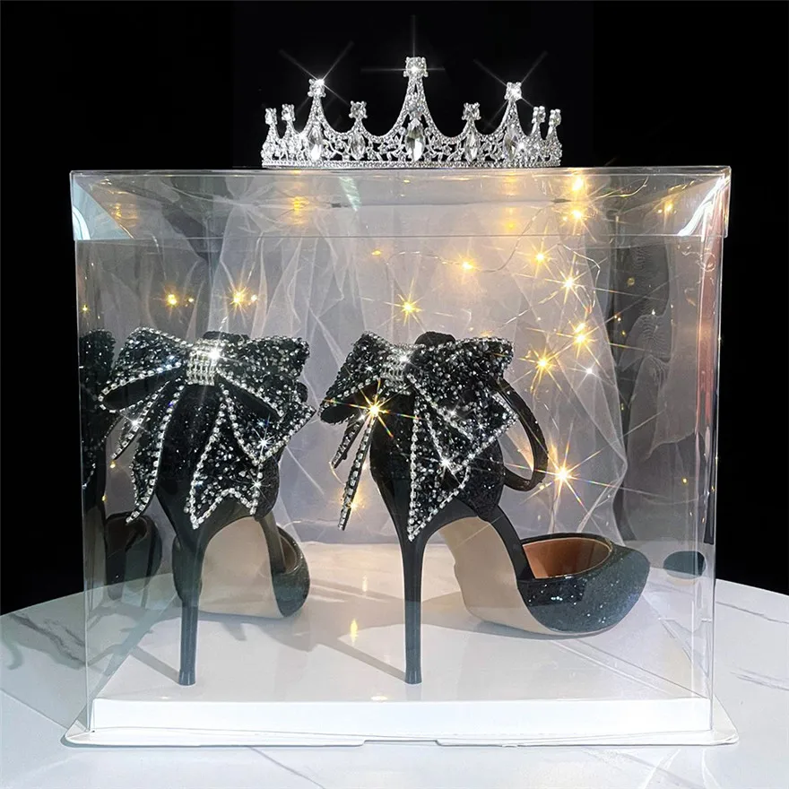 2026 New Fashion Classic Ankle Lace-Up Crystal Bow High Heels Shoes Party Shoes Women Pumps Women\'s Strap Fine Heels Sandals