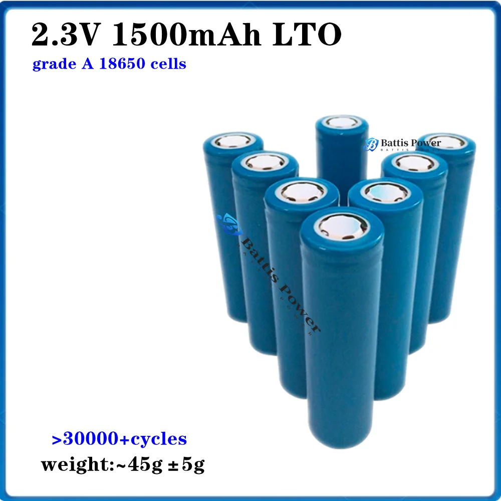 30000+cycles Rechargeable 18650 LTO Cells 2.3V 1500mAh Lithium Titanate Battery for DIY 12V 24V 48V 60V 72V Battery Pack