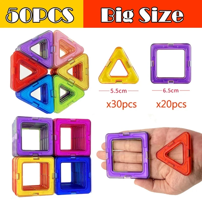 50/100pcs Big Size Magnetic Blocks Magnetic Constructor Designer Set Educational Model Building Toys for Children