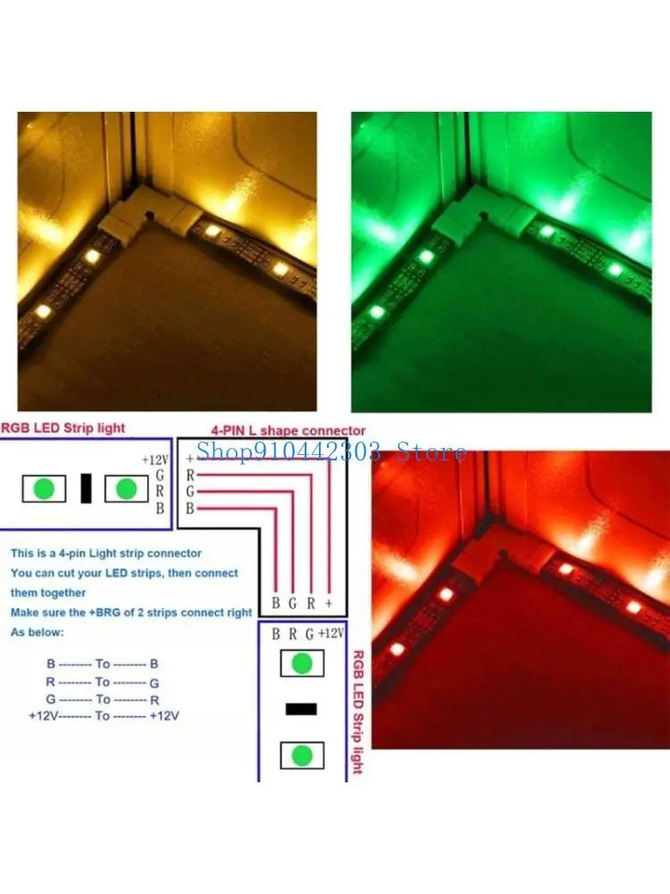 652F LED- Light- Strip Tape Corner Connectors 90 Degree Solder-Free for 10mm Wide Flexible 5050 RGB- Strip Lights