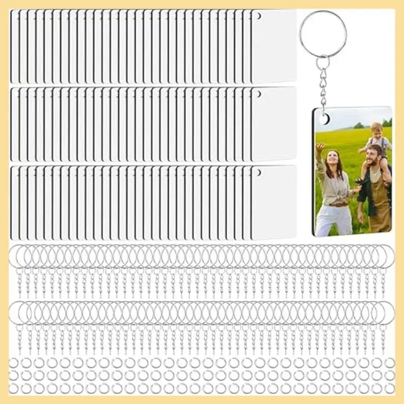

GOOD-270Pcs Double-Sided Rectangle Sublimation Keychain Blanks,Density Board Rectangle Sublimation Key Chains Accessories
