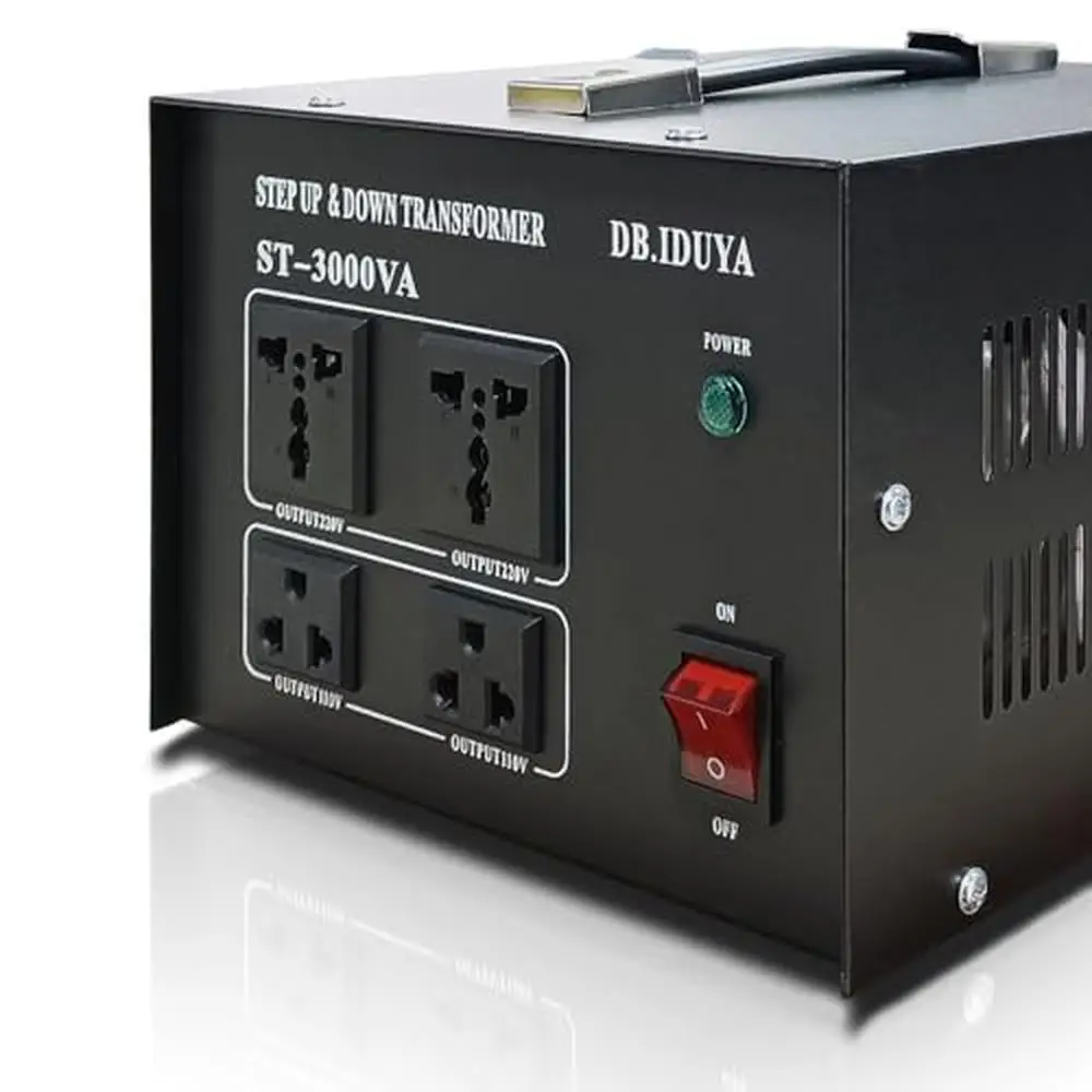 3000W Voltage Converter Transformer Dual Functionality 110~120V to 220~240V with 4 Power Sockets Resettable Circuit Breaker